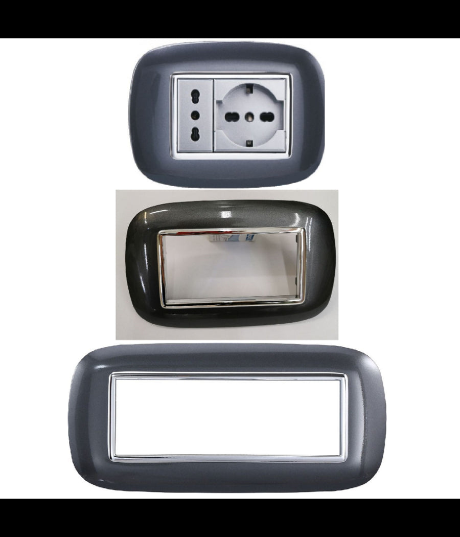 Placca Oval 3 4 6 Moduli Acciaio Scuro Compatibile Con Bticino Axolute         