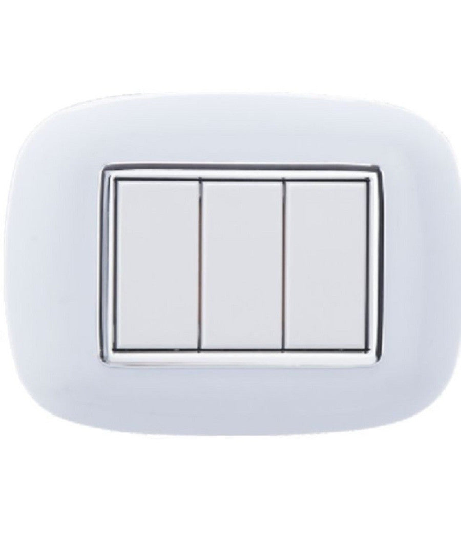Placca Oval 3 4 6 Moduli Colore Bianco Compatibile Con Bticino Axolute   -3 Fori     -