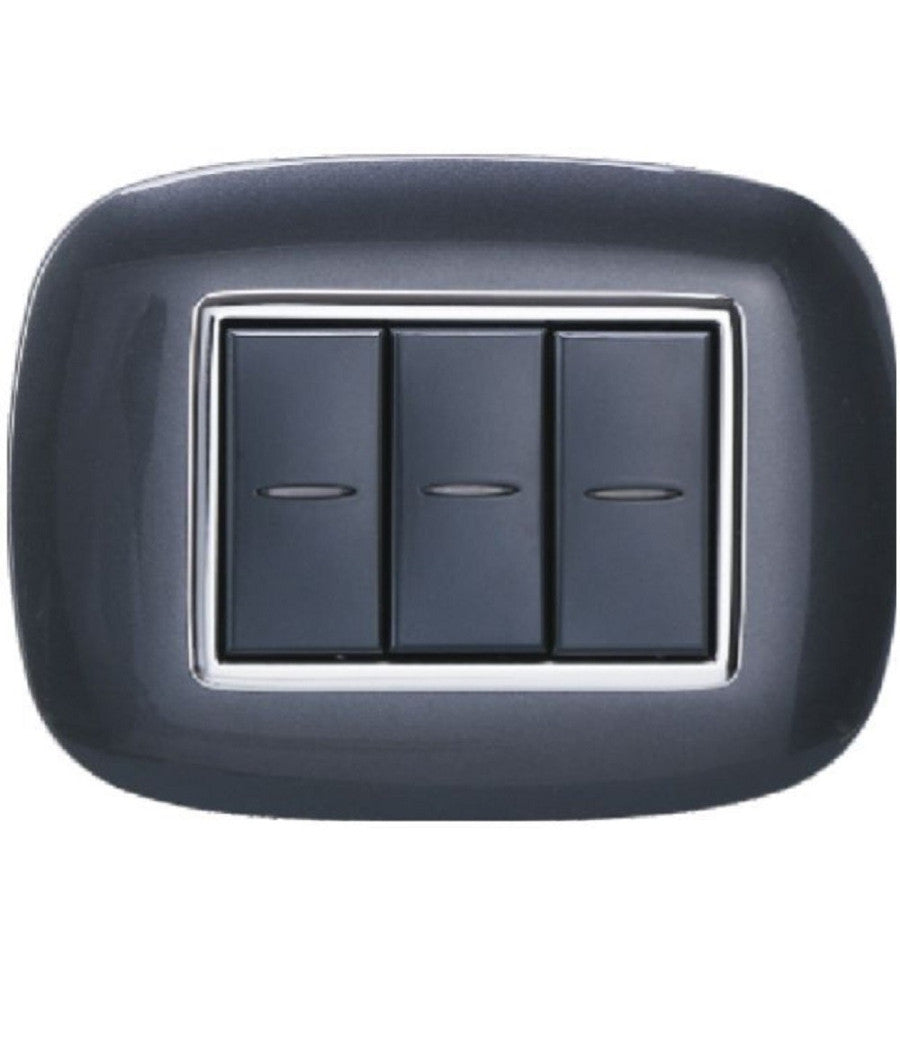 Placca Oval 3 4 6 Moduli Colore Nero Compatibile Con Bticino Axolute   -3 Fori     -