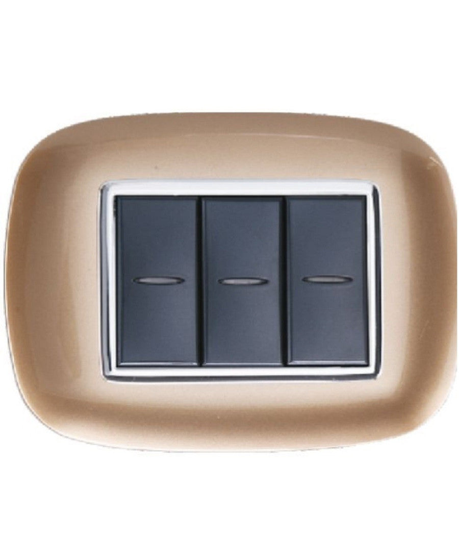 Placca Oval 3 4 6 Moduli Colore Oro Compatibile Con Bticino Axolute   -3 Fori     -