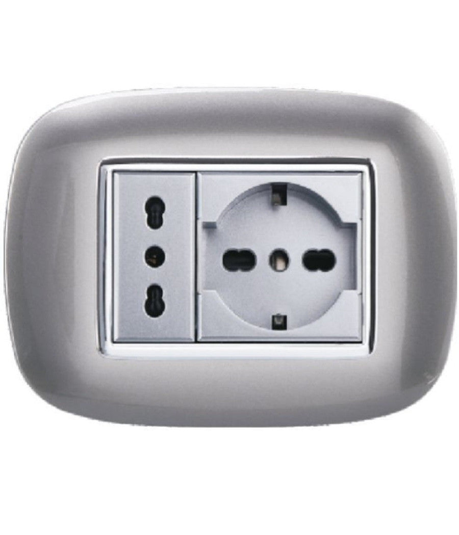 Placca Oval 3 4 6 Moduli Colore Silver Compatibile Con Bticino Axolute   -3 Fori     -