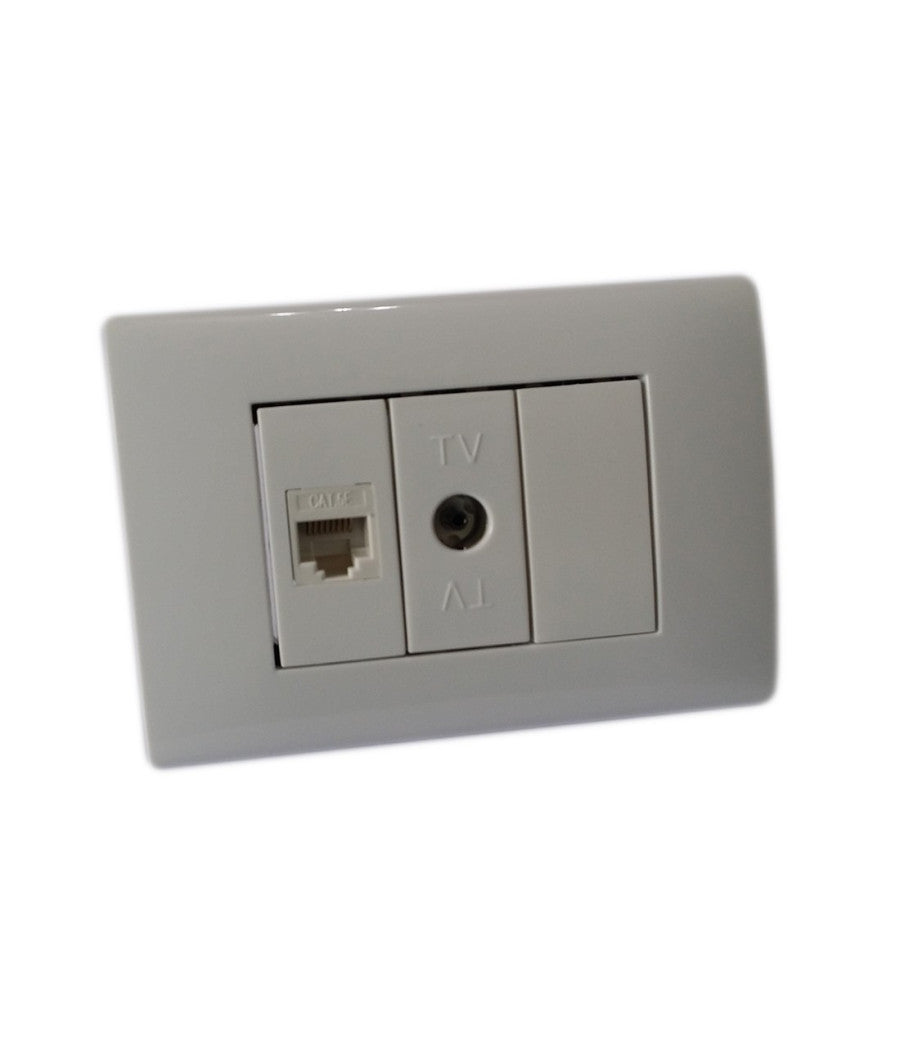 Placca Placchetta 3 Posti Completa 1 Presa Tv 1 Presa Ethernet Rj45 Incasso 503         
