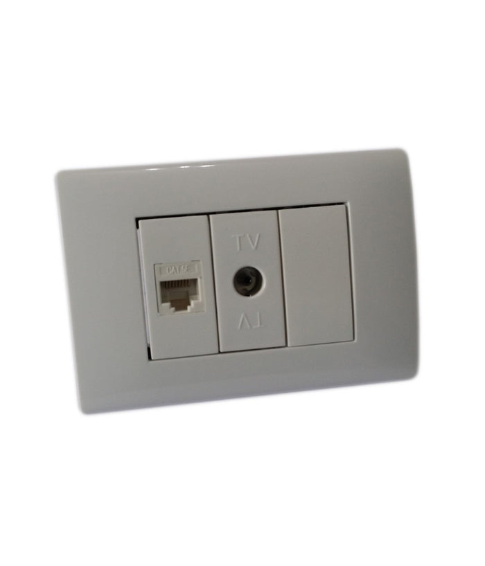Placca Placchetta 3 Posti Completa 1 Presa Tv 1 Presa Ethernet Rj45 Incasso 503         