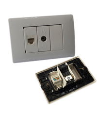 Placca Placchetta 3 Posti Completa 1 Presa Tv 1 Presa Ethernet Rj45 Incasso 503         