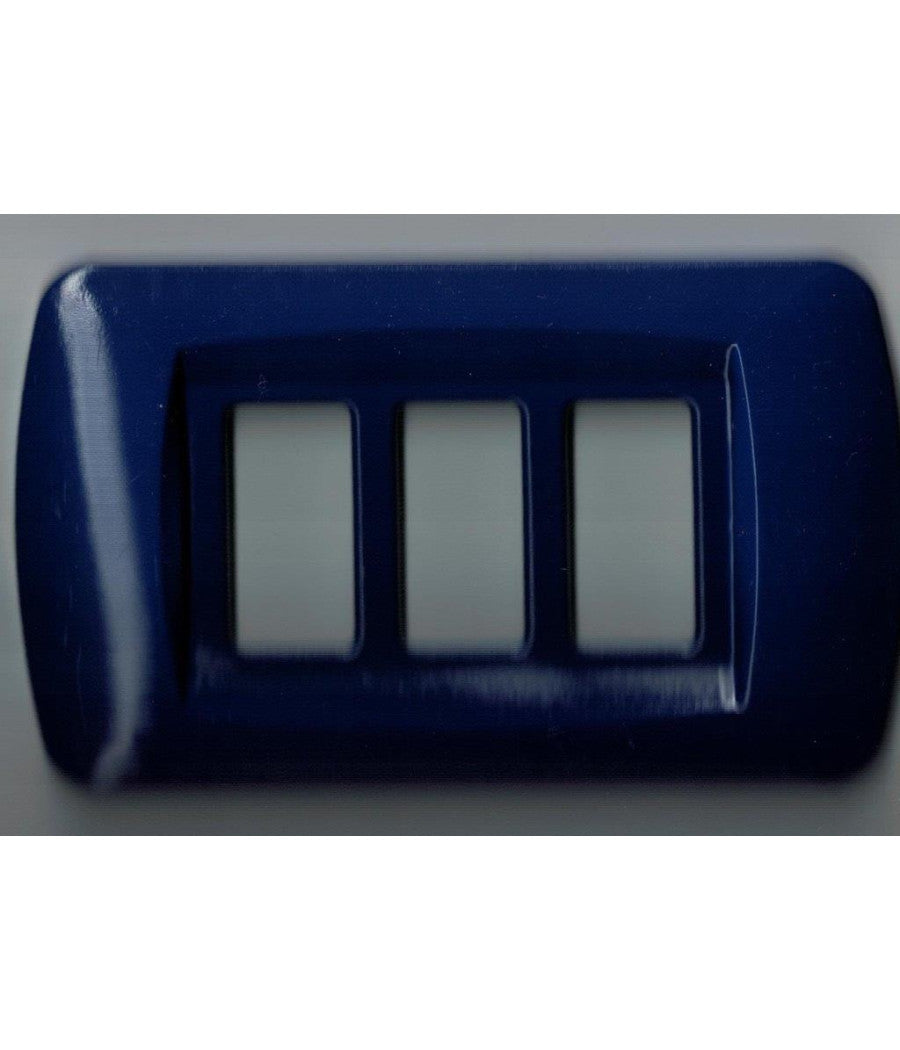 Placchette Placche In Abs Serie Magic Bticino Compatibili Placca Copriprese Fori  Blu Metallizzato -3 Fori     -