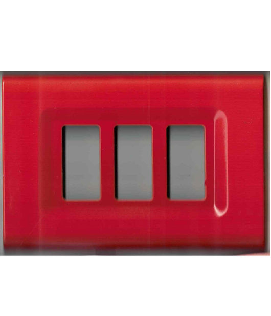 Placchette Placche In Abs Serie Magic Elite Bticino Compatibili Color Copriprese  Rosso Metallizzato -3 Fori     -