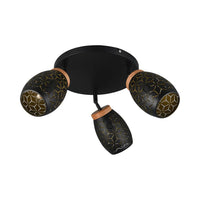 LÚZETE - PLAFONIERA 3 LUCI METALLO NERO E14 BIRKITA