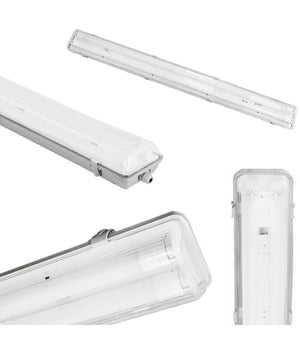Plafoniera Doppia Per Tubi Led T8 In Plastica Da 150cm Trasparente Impermeabile         