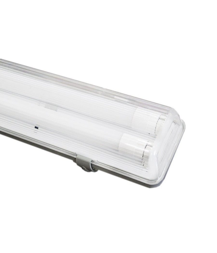 Plafoniera Doppia Per Tubi Led T8 In Plastica Da 150cm Trasparente Impermeabile         