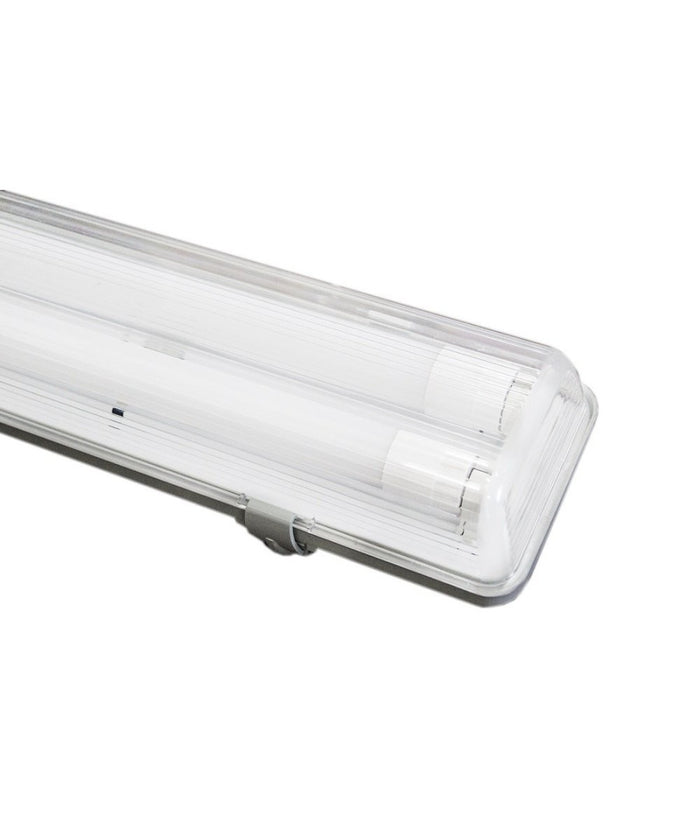 Plafoniera Doppia Per Tubi Led T8 In Plastica Da 150cm Trasparente Impermeabile         