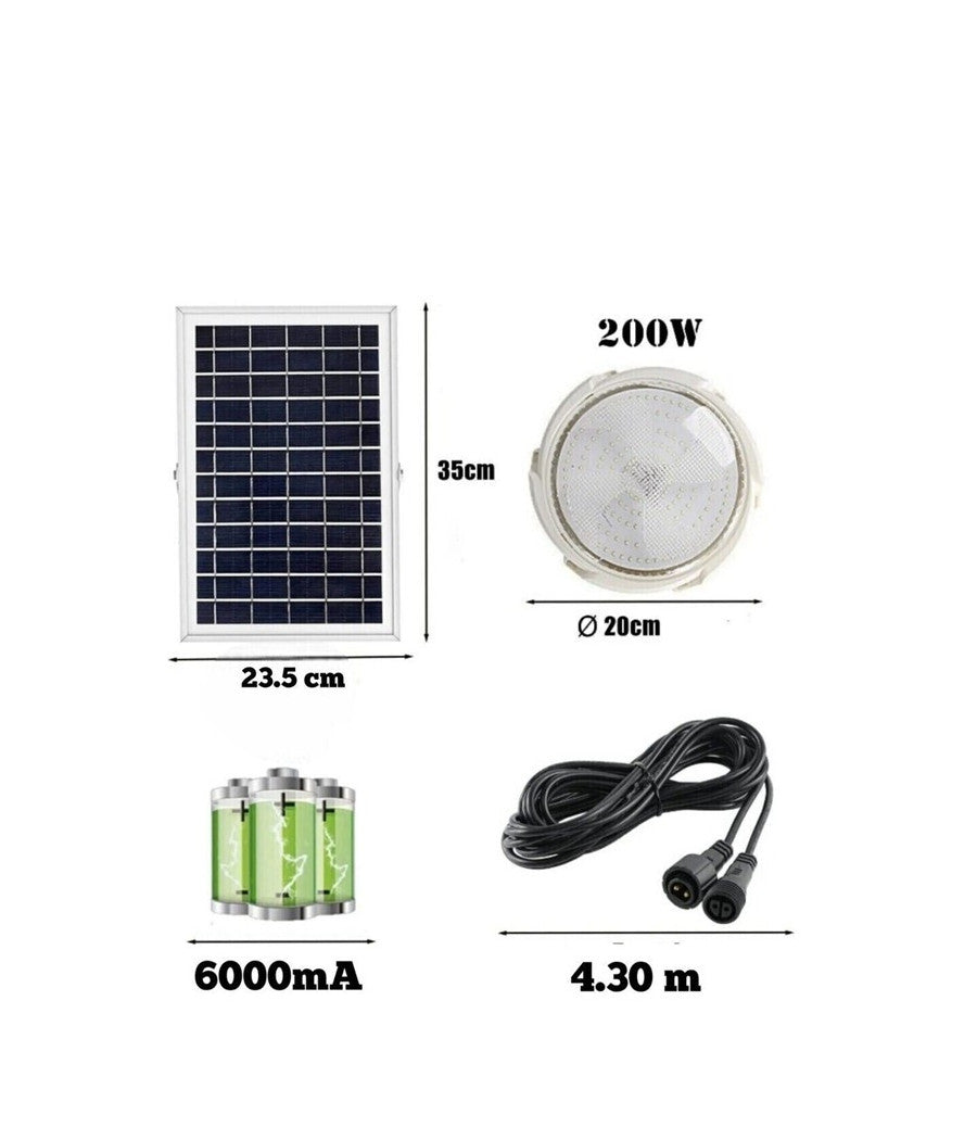 Plafoniera Faro Led Pannello Solare 200 W Con Sensore Crepuscolare Ip65 Esterno         