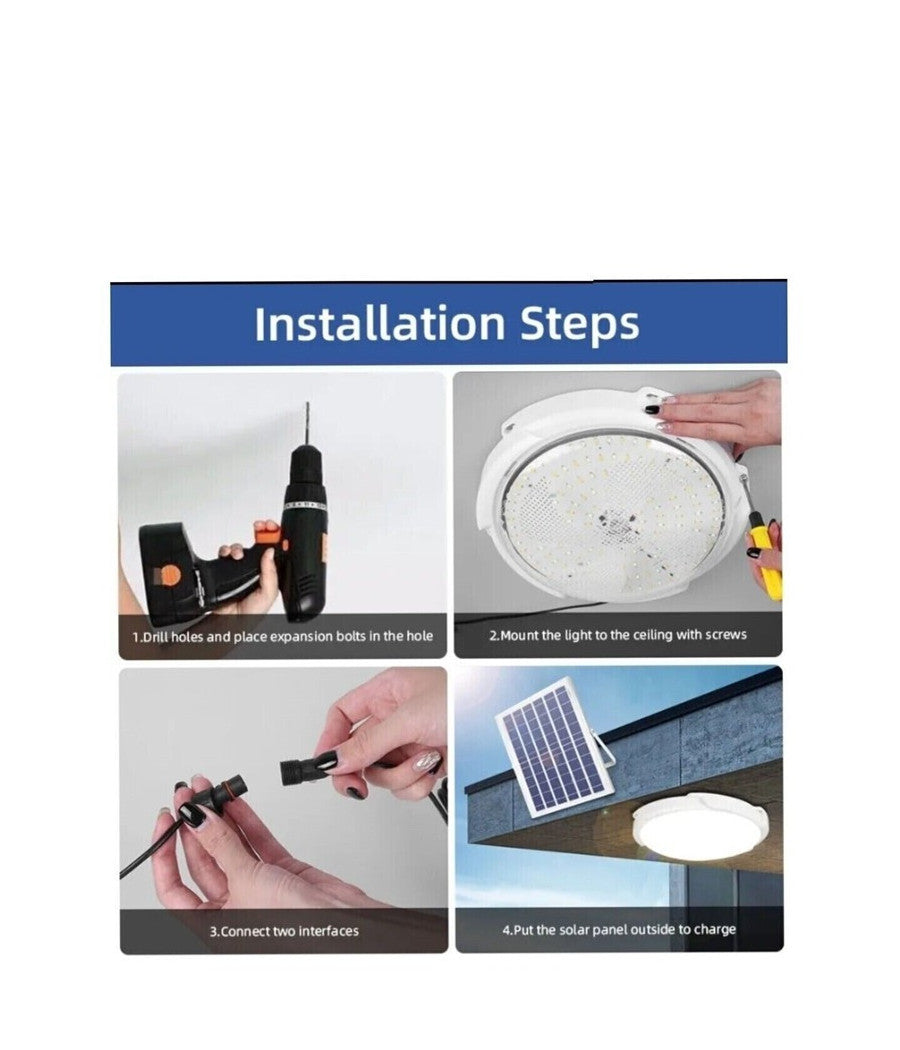 Plafoniera Faro Led Pannello Solare 400 W Con Sensore Crepuscolare Ip65 Esterno         