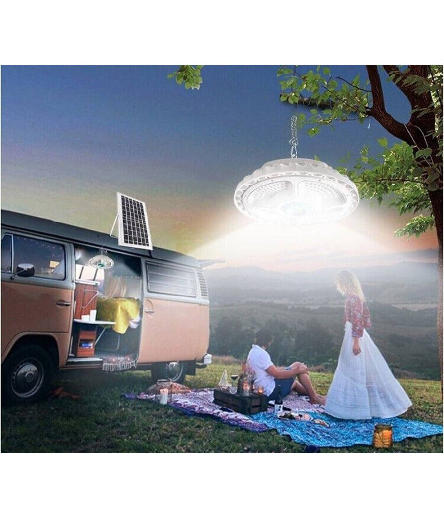 Plafoniera Lampada 400watt A Sospensione Faro Con Pannello Solare 236 Led 1300lm         