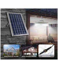 Plafoniera Lampada 400watt A Sospensione Faro Con Pannello Solare 236 Led 1300lm         