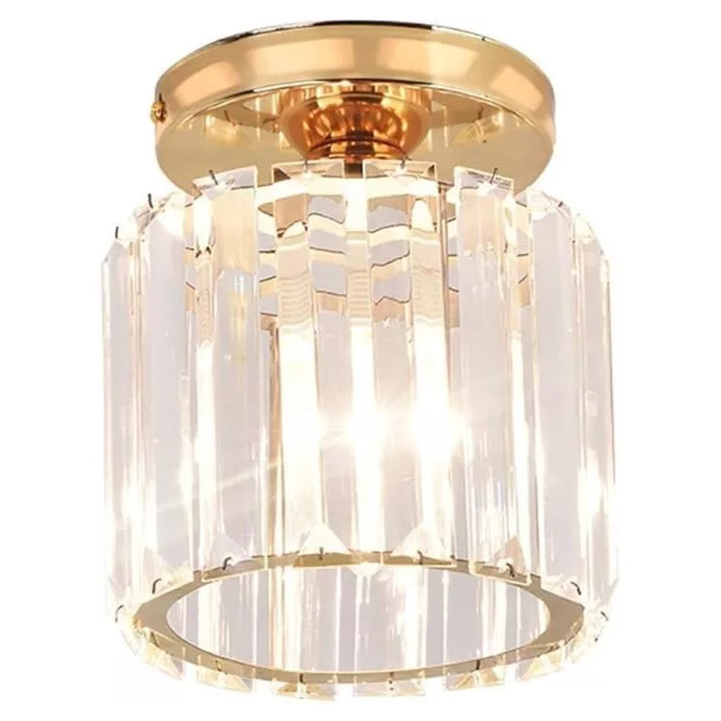 Trade Shop - Plafoniera Lampadario Da Soffitto A Cilindro Oro E27 In Cristallo Design Elegante         