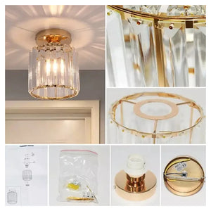 Trade Shop - Plafoniera Lampadario Da Soffitto A Cilindro Oro E27 In Cristallo Design Elegante         