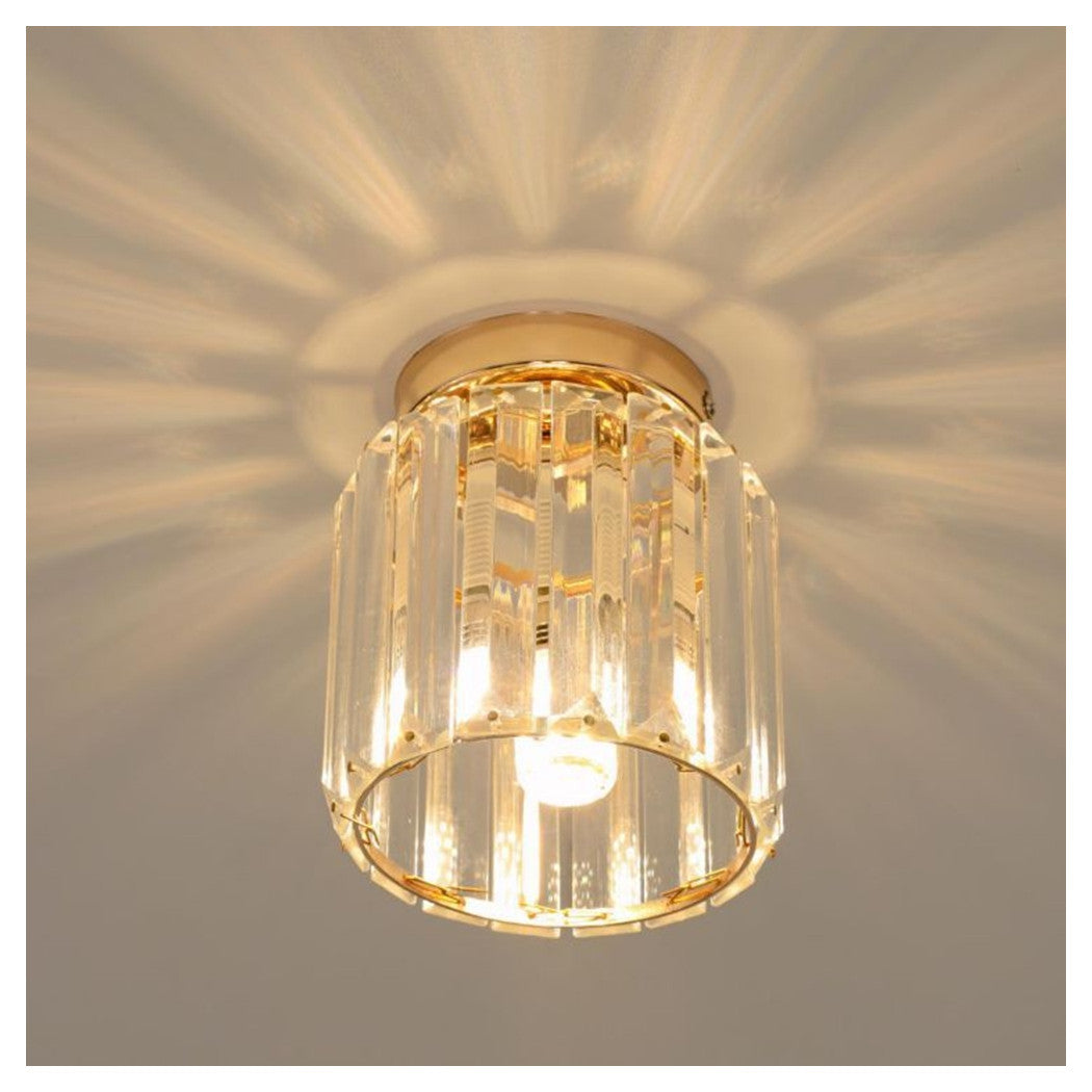 Trade Shop - Plafoniera Lampadario Da Soffitto A Cilindro Oro E27 In Cristallo Design Elegante         