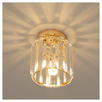 Trade Shop - Plafoniera Lampadario Da Soffitto A Cilindro Oro E27 In Cristallo Design Elegante         