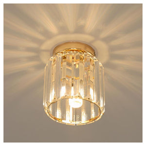 Trade Shop - Plafoniera Lampadario Da Soffitto A Cilindro Oro E27 In Cristallo Design Elegante         