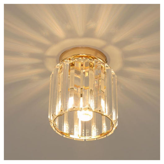 Trade Shop - Plafoniera Lampadario Da Soffitto A Cilindro Oro E27 In Cristallo Design Elegante         