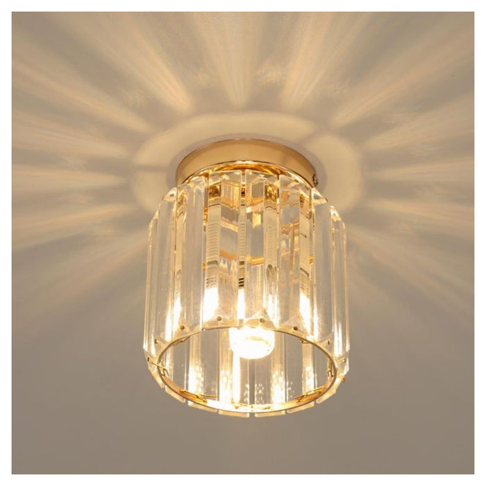 Trade Shop - Plafoniera Lampadario Da Soffitto A Cilindro Oro E27 In Cristallo Design Elegante         