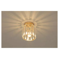 Trade Shop - Plafoniera Lampadario Da Soffitto A Cilindro Oro E27 In Cristallo Design Elegante         
