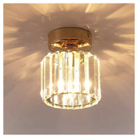 Trade Shop - Plafoniera Lampadario Da Soffitto A Cilindro Oro E27 In Cristallo Design Elegante         