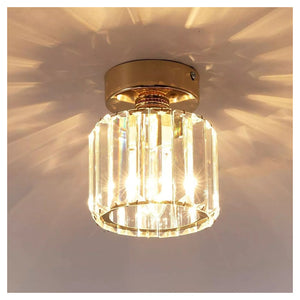 Trade Shop - Plafoniera Lampadario Da Soffitto A Cilindro Oro E27 In Cristallo Design Elegante         