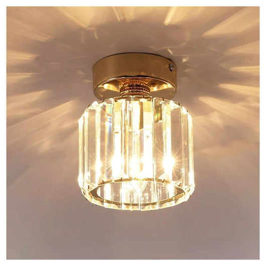 Trade Shop - Plafoniera Lampadario Da Soffitto A Cilindro Oro E27 In Cristallo Design Elegante         