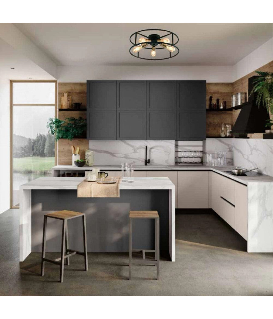 Plafoniera Lampadario Da Soffitto Circolare Stile Industriale Lampada 5xe27 C71-5         