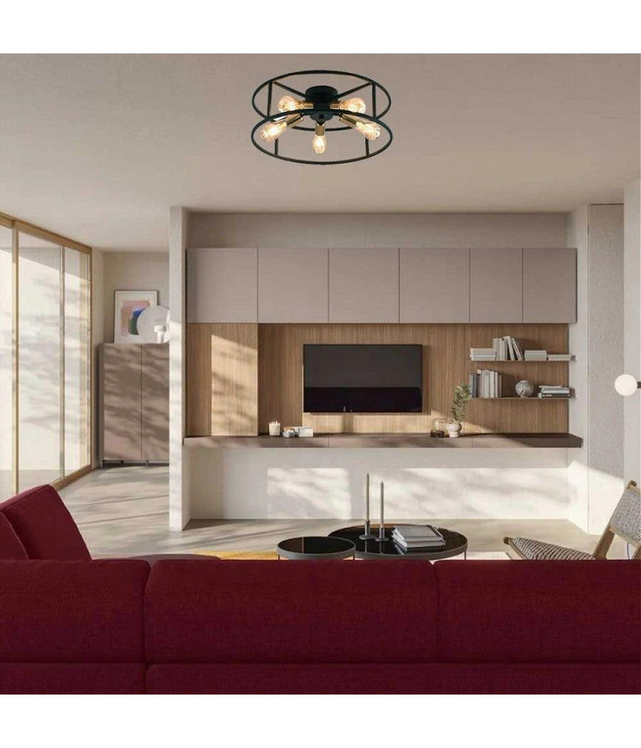 Plafoniera Lampadario Da Soffitto Circolare Stile Industriale Lampada 5xe27 C71-5         