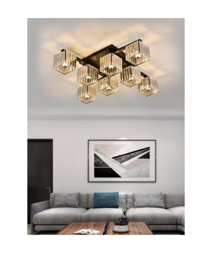 Plafoniera Lampadario Da Soffitto Design Moderno Con 8 Cubi E27 Cristallo C28-8         
