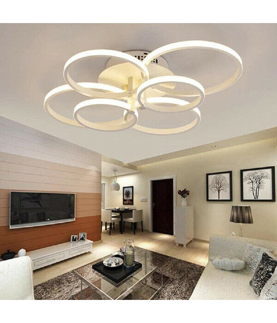 Plafoniera Led Moderno 6 Anelli Lampadario 51 W Luce Fredda Calda Naturale C08  -bianco Naturale      -