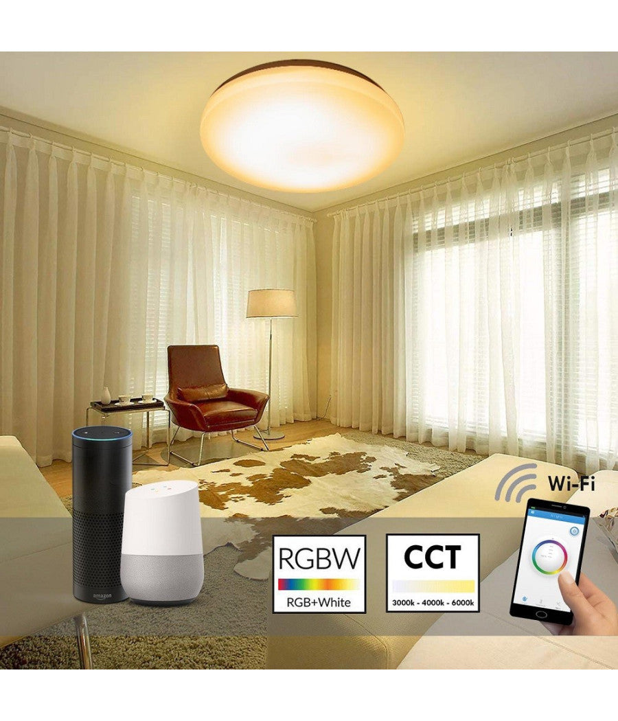 Plafoniera Led Smart 20w Rgb Cct Wifi Intelligente Dimmerabile Smartphone Alexa Google         