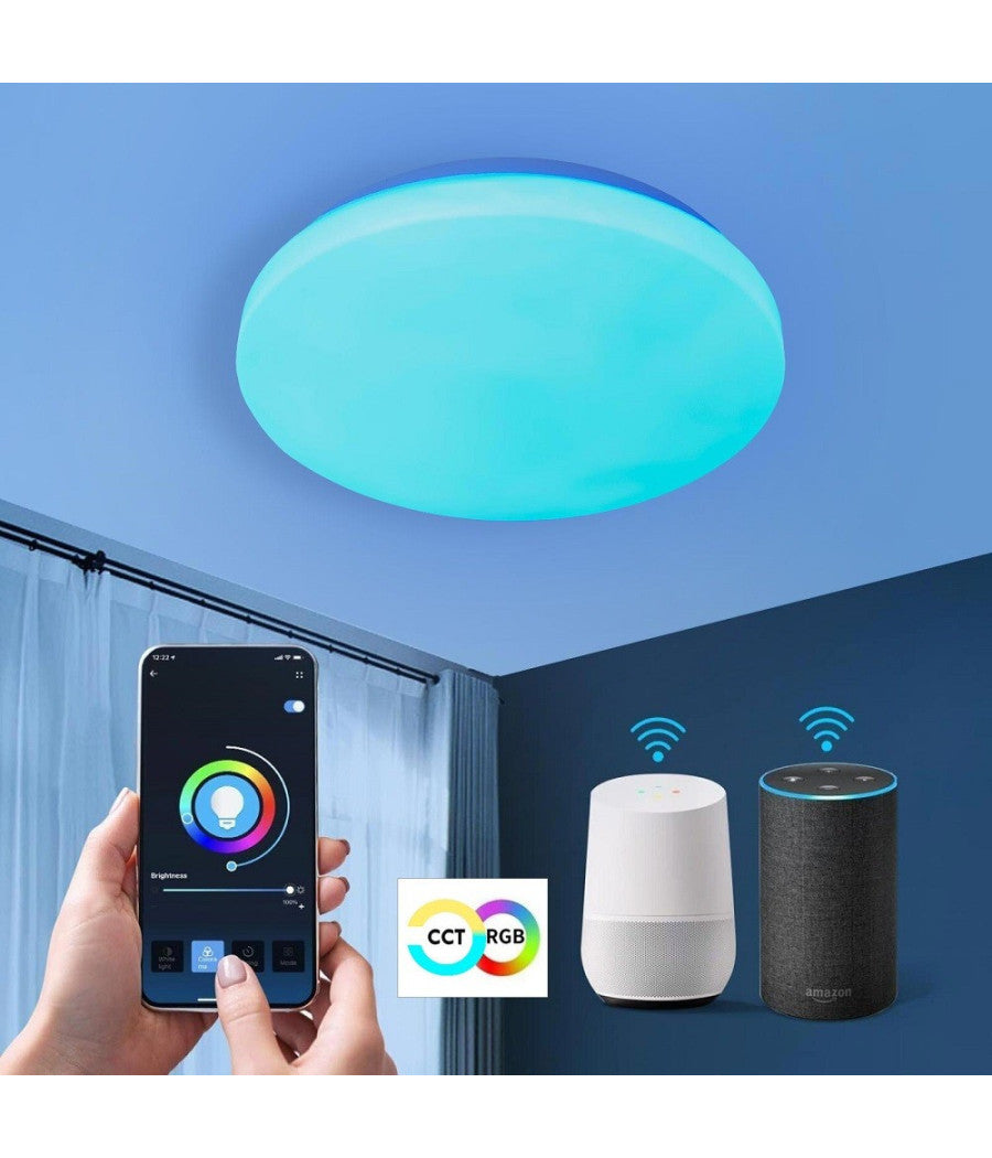 Plafoniera Led Smart 20w Rgb Cct Wifi Intelligente Dimmerabile Smartphone Alexa Google         