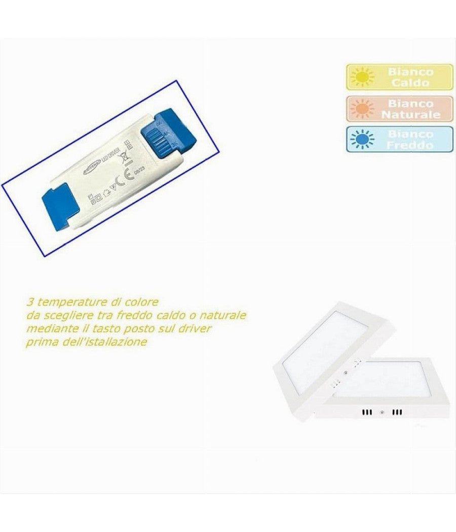 Plafoniera Pannello Led 12 Watt Quadrato Cct Tre Colorazione Di Luce P170b-q3c         