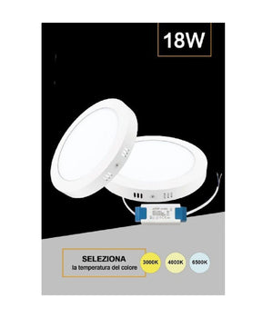 Plafoniera Pannello Led 18 Watt Rotondo Cct Tre Colorazione Di Luce P225b-t3c         