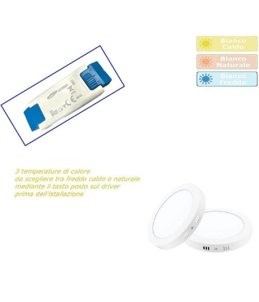 Plafoniera Pannello Led 18 Watt Rotondo Cct Tre Colorazione Di Luce P225b-t3c         