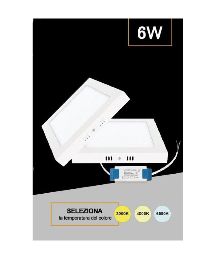 Plafoniera Pannello Led Quadrato 6 Watt Cct Tre Colorazione Di Luce P120b-q3c         