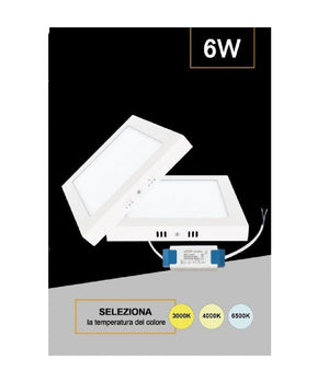 Plafoniera Pannello Led Quadrato 6 Watt Cct Tre Colorazione Di Luce P120b-q3c         