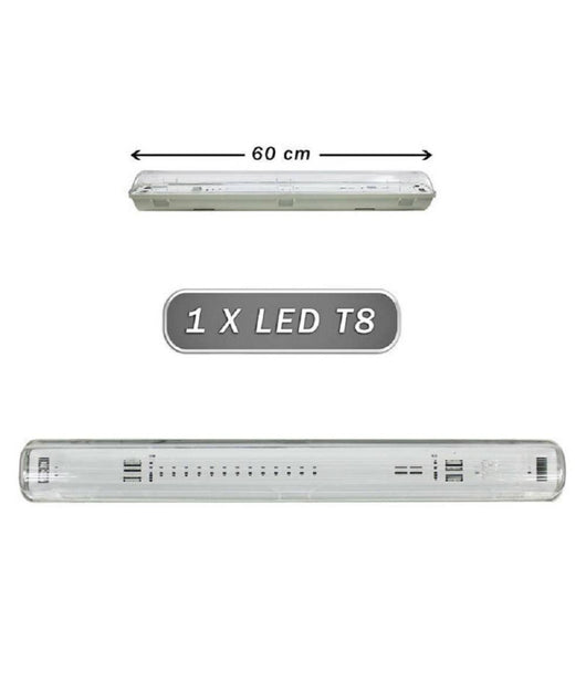 Plafoniera Stagna 1 Neon Led Tubo T8 G13 60cm 220v Parete Soffitto Ip65 T8-60ss         