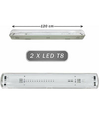 Plafoniera Stagna 2 Neon Led Tubo T8 G13 120 Cm Da Parete Soffitto Ip65 T8-120s         