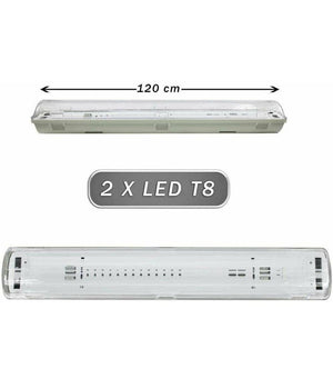 Plafoniera Stagna 2 Neon Led Tubo T8 G13 120 Cm Da Parete Soffitto Ip65 T8-120s         