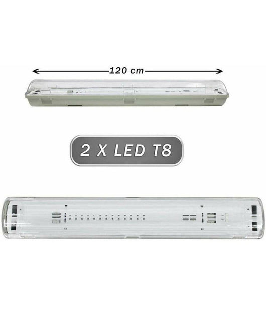 Plafoniera Stagna 2 Neon Led Tubo T8 G13 120 Cm Da Parete Soffitto Ip65 T8-120s         