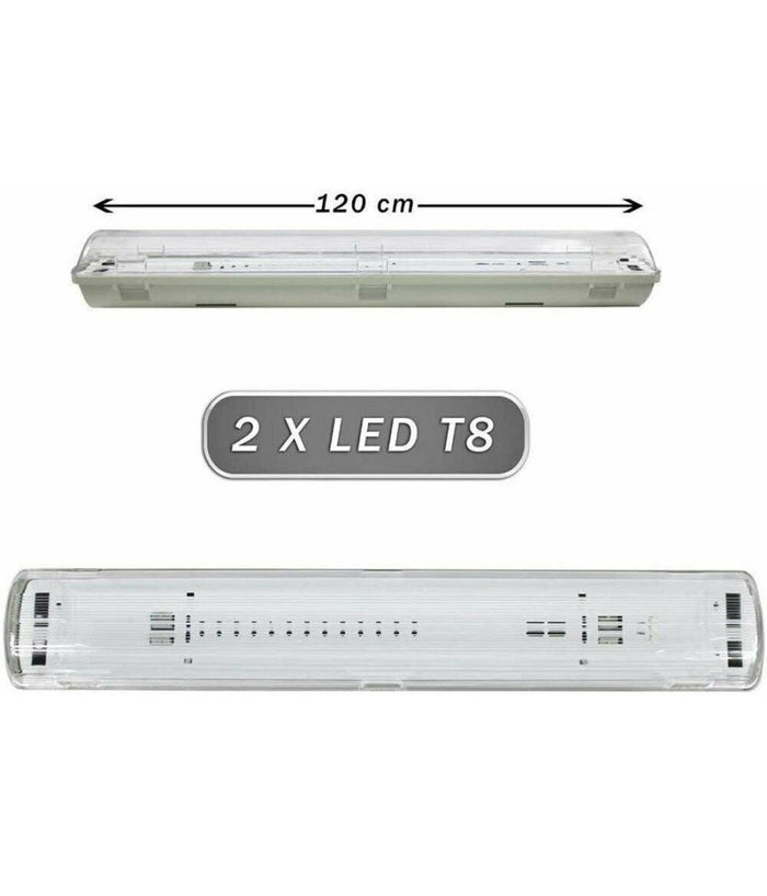 Plafoniera Stagna 2 Neon Led Tubo T8 G13 120 Cm Da Parete Soffitto Ip65 T8-120s         