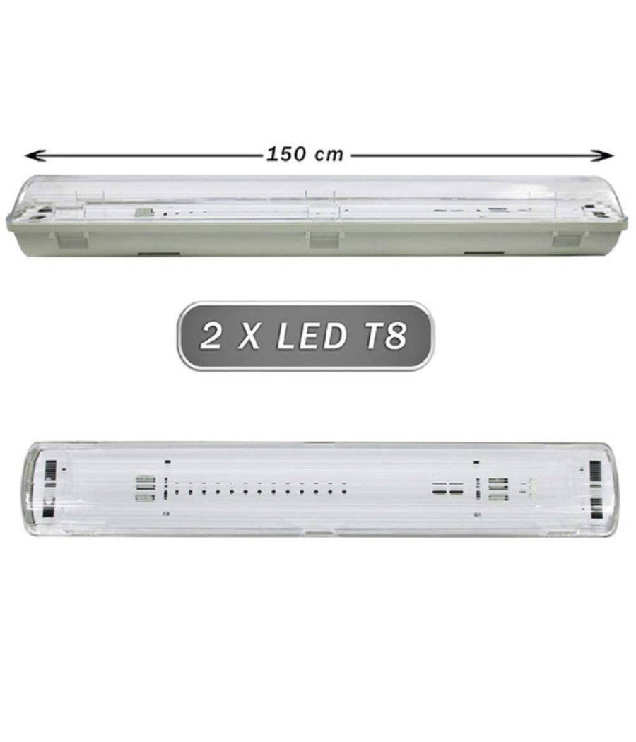 Plafoniera Stagna 2 Neon Led Tubo T8 G13 150 Cm Da Parete Soffitto Ip65 T8-150s         