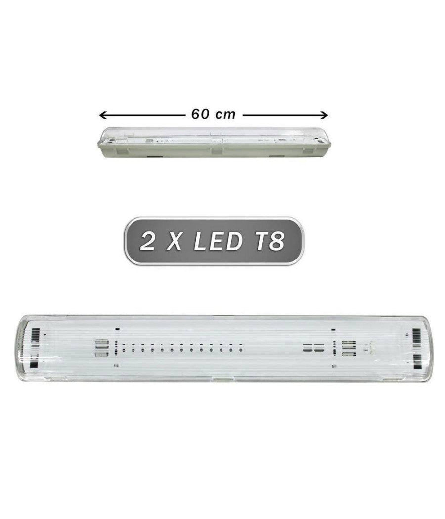 Plafoniera Stagna 2 Neon Led Tubo T8 G13 60 Cm Da Parete Soffitto Ip65 T8-60s         