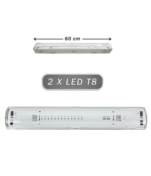 Plafoniera Stagna 2 Neon Led Tubo T8 G13 60 Cm Da Parete Soffitto Ip65 T8-60s         