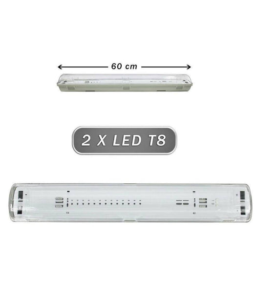 Plafoniera Stagna 2 Neon Led Tubo T8 G13 60 Cm Da Parete Soffitto Ip65 T8-60s         