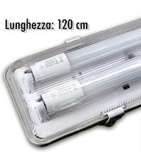 Plafoniera Stagna Completa Di 2 Tubo Neon A Led 120cm Per Soffitto Parete Ip65         